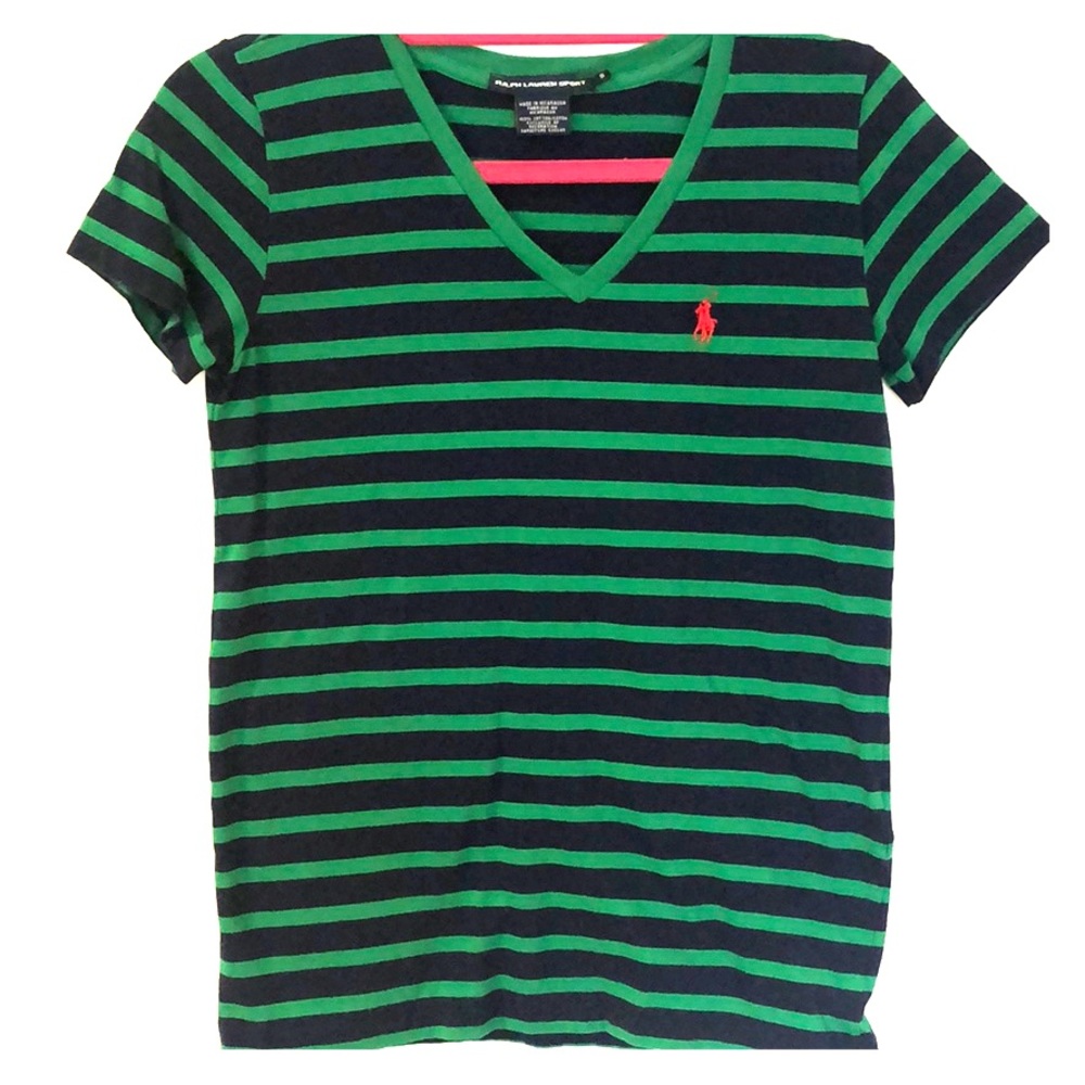 Ralph Lauren V-Neck: Green and Navy Striped